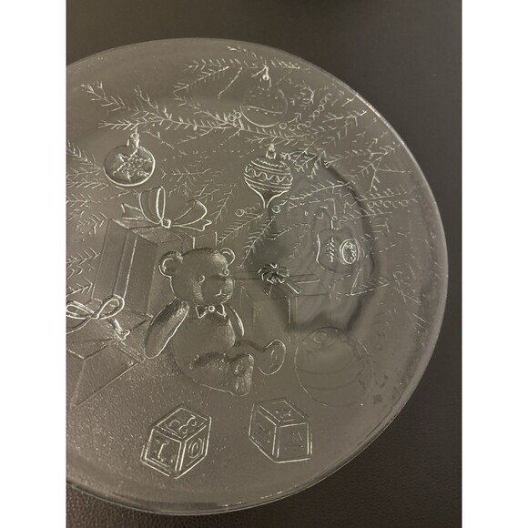 Libbey Holiday Serving Platter 13 Inch Glass Christmas Tree Teddy Bear Presents - Picture 3 of 6